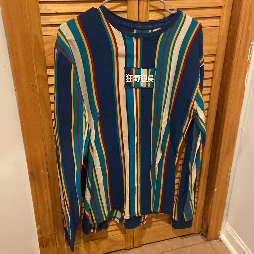 Colorful Vertical Striped Shirt with Chinese Logo